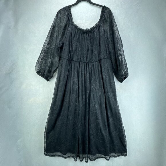 Lane Bryant Dress Womens 16 Black Pullover Lace Midi Off Shoulder Empire Stretch - Picture 1 of 16